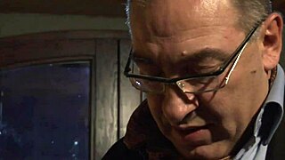 Brunette slut blows old man then fingers wet pussy watching him pound woman doggystyle