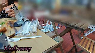 hey bar wife skips panties for risky public desk aperitif voyeur fun