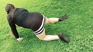 exhibitionist colombian cuñada flaunts thong and pussy in park to tease me part 1