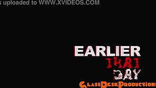 Milf slut pisses pants then deepthroats my cock on glass table