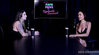 alice vasconcelos's hottest moments with raphaela savanah in sheer red lingerie chat