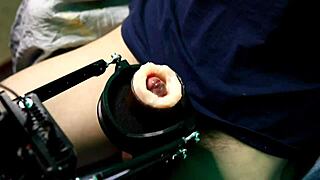 Latina Oiled Muscles Shake with Powerful Moans on Super Masturbation Machine