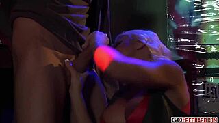 Wild lingerie babes strip and bang in ripped clothes at restaurant sex party gangbang