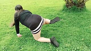 exhibitionist colombian cuñada flaunts thong and pussy in park to tease me part 1