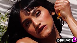 Angel Constance bares perfect ass and natural tits slowly