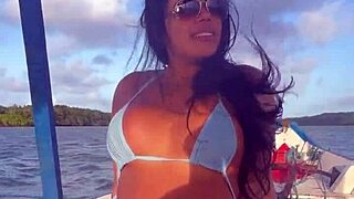 brazilian latina wife rides pov in bikini on rocking boat
