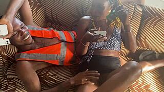 imagine ganging up with colleagues on this sexy skinny ebony tattooed babe