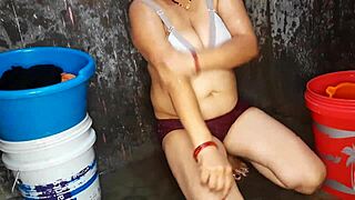 step sister in law bathing washing big boobs so sexy 😘🛁💦