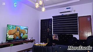 A fat ass housewife cleans naked then dances seductively around house