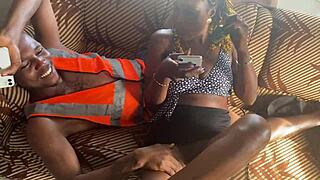 imagine ganging up with colleagues on this sexy skinny ebony tattooed babe