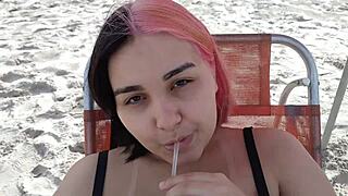 Pregnant teen belinha seduces beach crowd with belly tease
