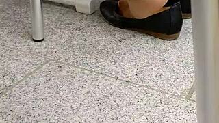 Tan nylons shoeplay dipping in flats