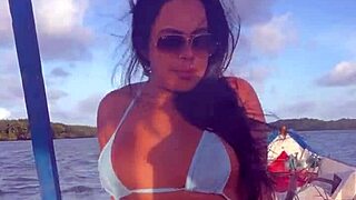 brazilian latina wife rides pov in bikini on rocking boat