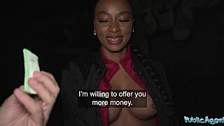 french ebony babe gets hardcore fucked outdoors by agent in public spot