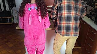 daddy sneaks up on innocent petite stepdaughter in kitchen for dirty fingering fun