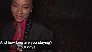 french ebony babe gets hardcore fucked outdoors by agent in public spot