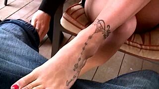 horny girlfriend in miniskirt gives intense footjob pov on my cock near her wet pussy