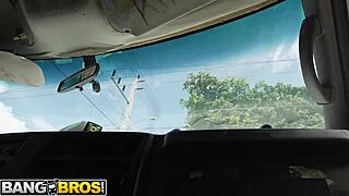 damn asteria jade flashes big tits then rides mike oxbig cock on bangbus