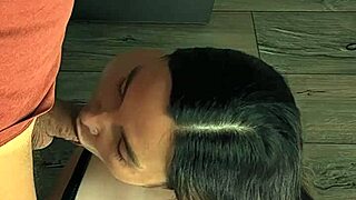 boss invites brunette secretary to stay creampies her mouth after sloppy blowjob