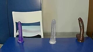 skinny young babe tests huge dildos chasing massive toy orgasms