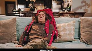 axel haze jerks off on couch but horny stepmom milf joins for doggy and cumshot