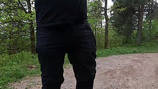 chubbykaot flashing my curvy belly and ass while playing in woods
