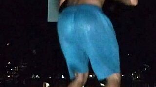 cute athletic brunette dorm roommate fitness girl homemade workout with stepdaddy in gym park 1