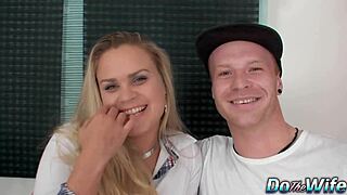 barra brass blonde wife takes anal creampie beside watching cuckold husband