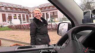 glasses slip down as shy blonde teacher's tight pussy gets cum-drenched in the taxi