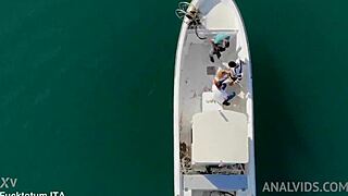 double penetration on boat with skinny tattooed blonde Rebecca Volpetti deepthroat anal 😍🍑