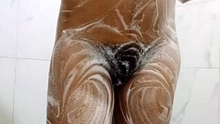 Hairy Pussy Explodes in Orgasm While Bathing Hot!