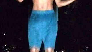 cute athletic brunette dorm roommate fitness girl homemade workout with stepdaddy in gym park 1