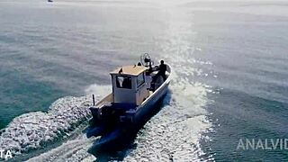 double penetration on boat with skinny tattooed blonde Rebecca Volpetti deepthroat anal 😍🍑