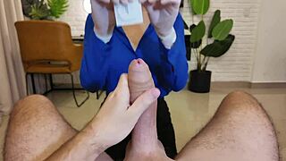 curvy brunette milf nympho teacher in stockings roleplays condom use on shaved pussy with huge cocked student pov