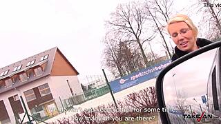 glasses slip down as shy blonde teacher's tight pussy gets cum-drenched in the taxi