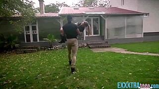 Homeowner rams tiny shaved teen Mona Blue's narrow ass with huge cock nonstop