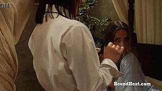 bound busty slave's natural tits whipped raw by lesbian mistress