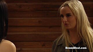 bound busty slave's natural tits whipped raw by lesbian mistress