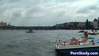 Public Nude Czech Babe Rides Waterbike