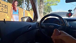 skinny redhead college slut flashes miniskirt pussy on risky street bus stop