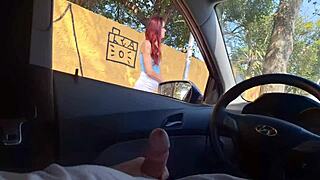 skinny redhead college slut flashes miniskirt pussy on risky street bus stop