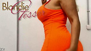 blondie fesser arrives at hotel for steamy roleplay dirty talk while riding huge dildo