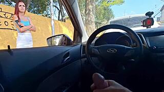 skinny redhead college slut flashes miniskirt pussy on risky street bus stop