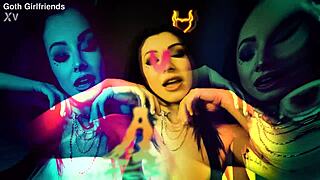 Raven Lane rides cowgirl spanks ass intense pussy pounding goth stockings tattoo creamy facial