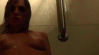 Sext Teen Dahlia Fingers Shaved Pussy and Tits in Naughty Solo Shower Masturbation Fun