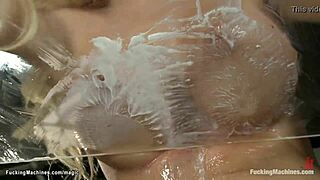 juicy big tits blonde rides fucking machine to squirting orgasm