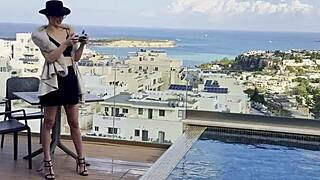 Pilot Daisy flashes tits poolside in public drone tease