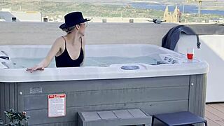 Pilot Daisy flashes tits poolside in public drone tease