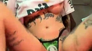 palmeirense babe flashes pierced wet pussy tattoo tease