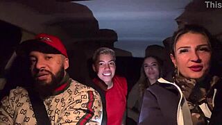 uber driver picks up lesbian couple at airport turns into wild car pussy licking orgy all tanned petite brazilian